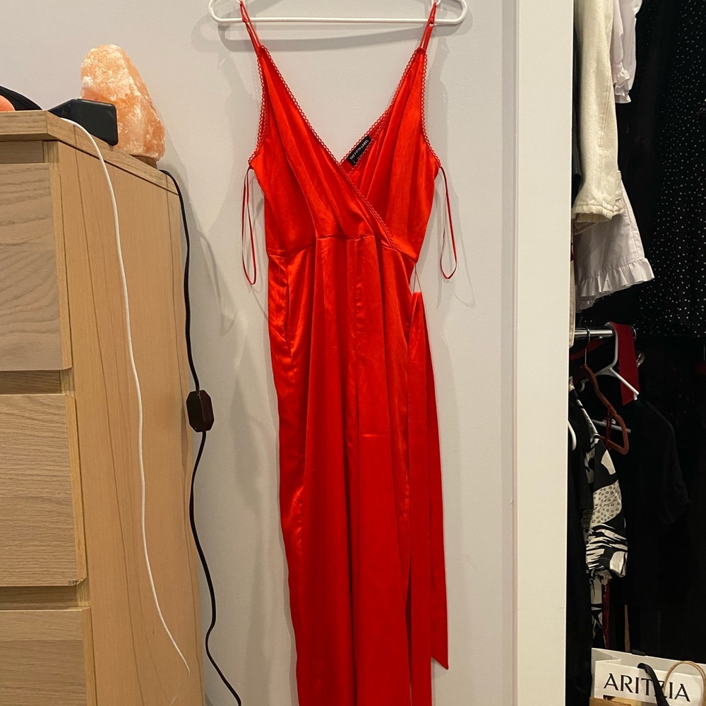 Red sateen jumpsuit